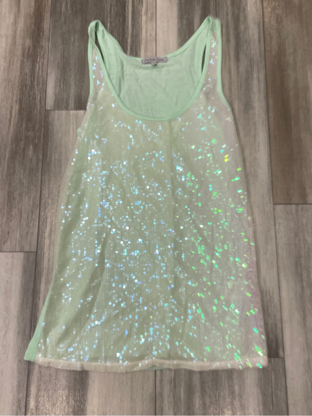 Y2K Charlotte Russe festival Iridescent Sequin Mint Tank Top size XS